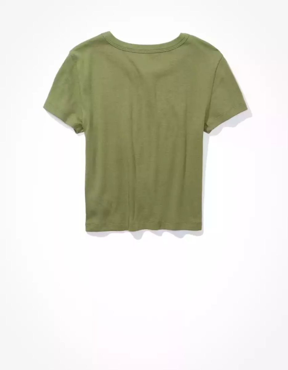 T Shirts American Eagle AE Hey Baby Tee Vert Olive Femme | OJV-53756728